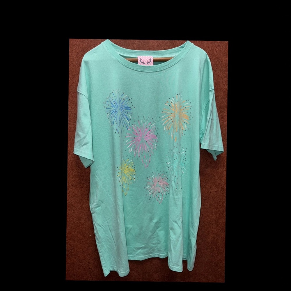 Fantastic Fawn Aqua Fireworks T-Shirt Dress